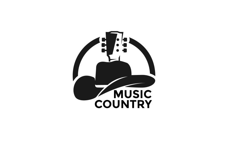 Country-Musik-Logo-Design-Vorlage mit Gitarre und Cowboyhut