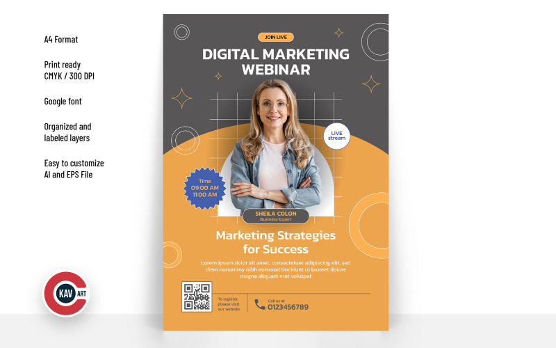Modelo de design de vetor de panfleto de workshop on-line de marketing digital - 00011