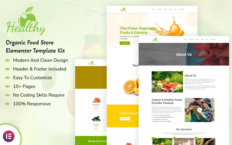 Saudável - Kit de Modelo de Elementor para Loja de Alimentos Orgânicos