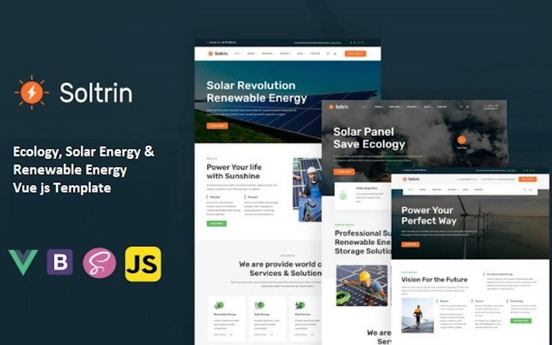 Soltrin - Vue Js-sjabloon voor zonne- en hernieuwbare energie