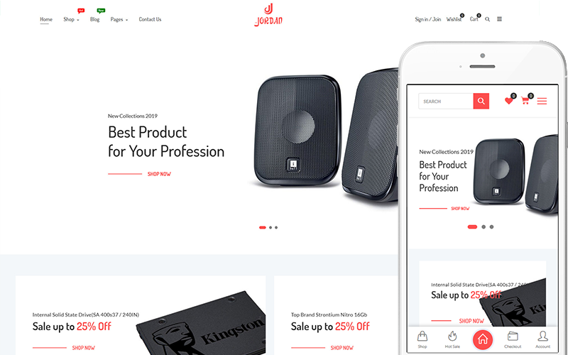 Jordanien - Tema för digitalt, elektroniskt, WooCommerce-tema för datorbutiker
