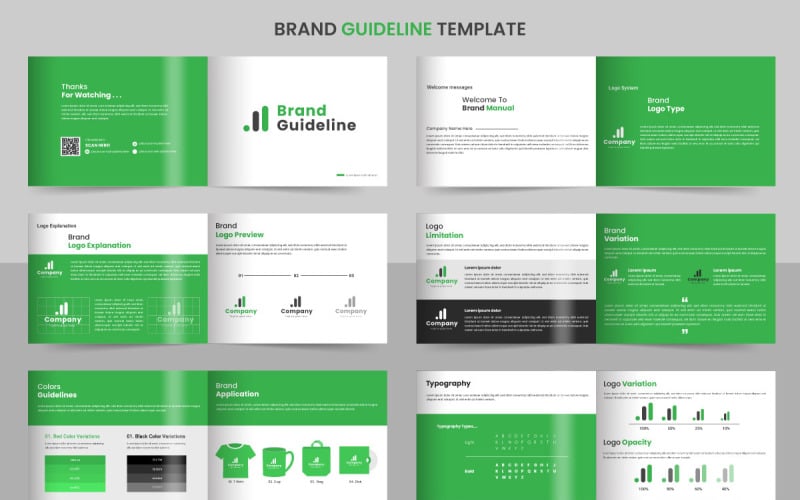 corporate brand  Guidelines template. Brand Identity presentation. Logo Guide Book. Logo type