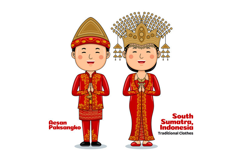 Coppia indossa abiti tradizionali saluti benvenuti a South Sumatra 2