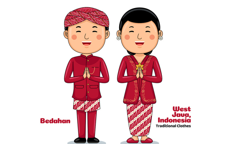 Pareja viste ropa tradicional saludos bienvenidos a Java Occidental