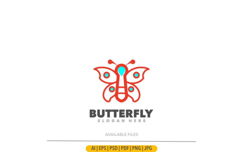 Logotipo de diseño de arte de línea roja mariposa