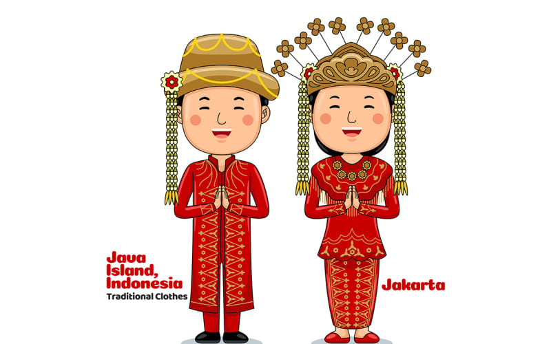 Paar trägt traditionelle Kleidung. Grüße, willkommen in Jakarta 3
