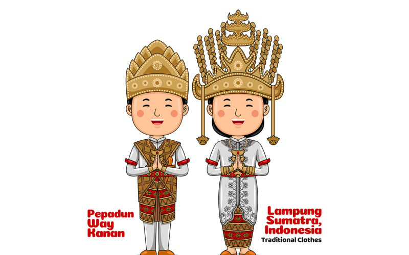 Coppia indossa abiti tradizionali saluti benvenuti a Lampung