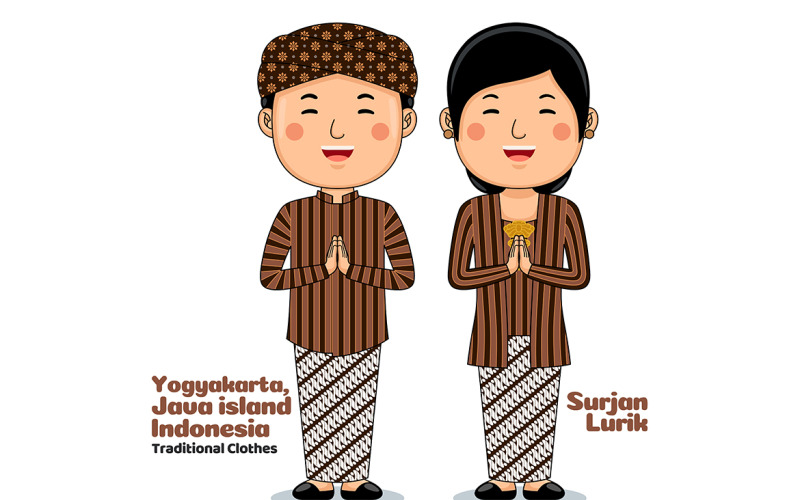 Geleneksel Giysiler giyen çift selamlar Yogyakarta'ya hoş geldiniz