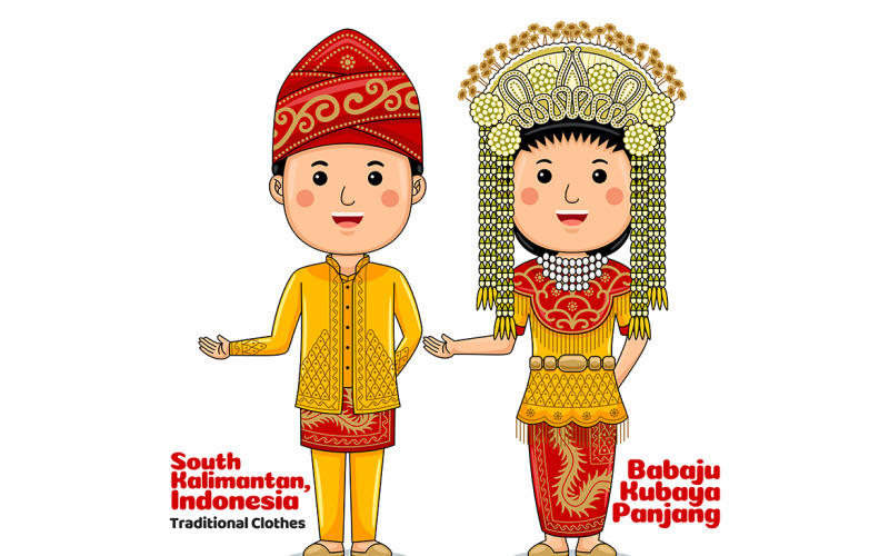 Gesto de boas-vindas com roupas tradicionais do casal South Kalimantan