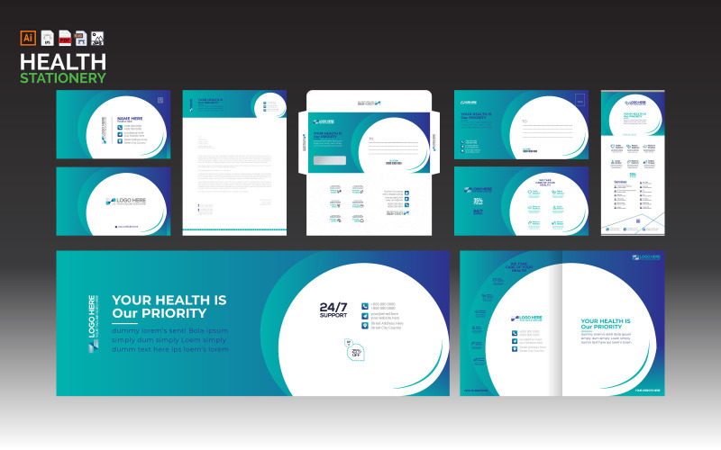 Identidade impressa em saúde Design de papelaria