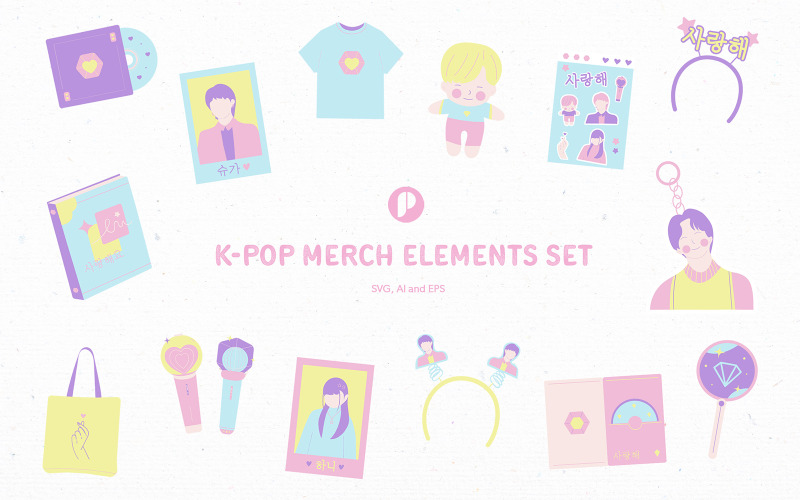 Conjunto de elementos alegres do Kpop Merch