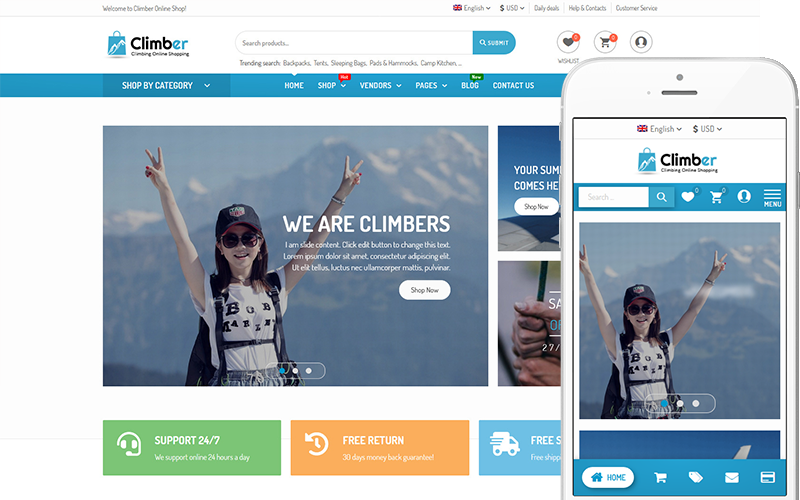Climber - Thème de la place de marché multi-fournisseurs Thème WooCommerce