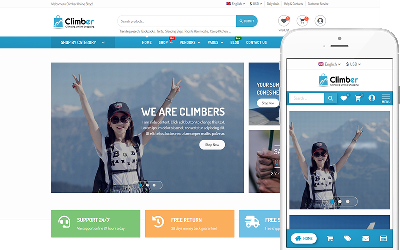 Climber - Többszállító piactér téma WooCommerce téma