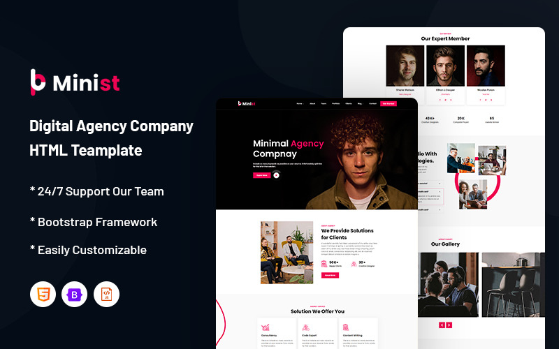 Miniszter – Minimális és digitális Ügynökség Vállalat Weboldalsablonja