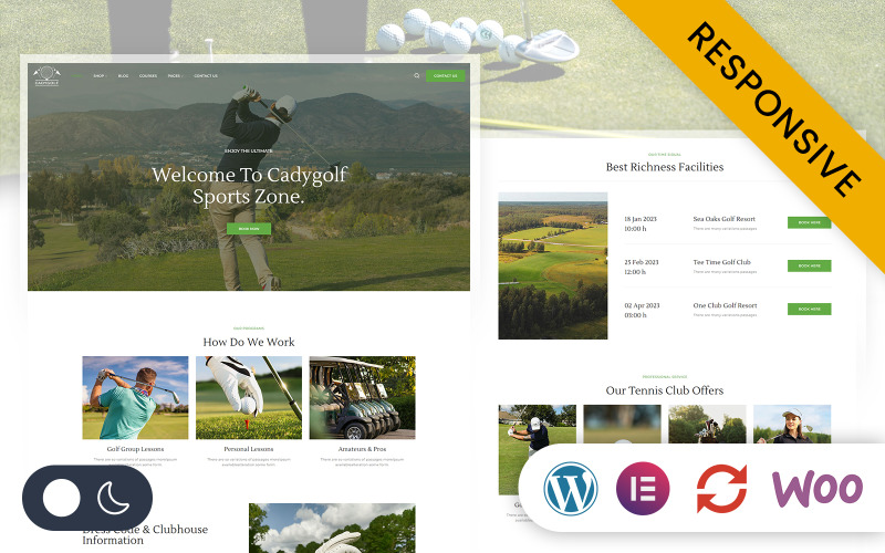 Cadygolf – Адаптивна тема WordPress для поля для гольфу та спортивного клубу Elementor
