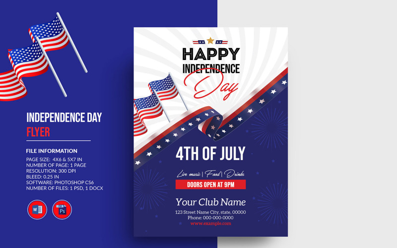 Modello di volantino per la Festa dell'Indipendenza degli Stati Uniti / 4 luglio