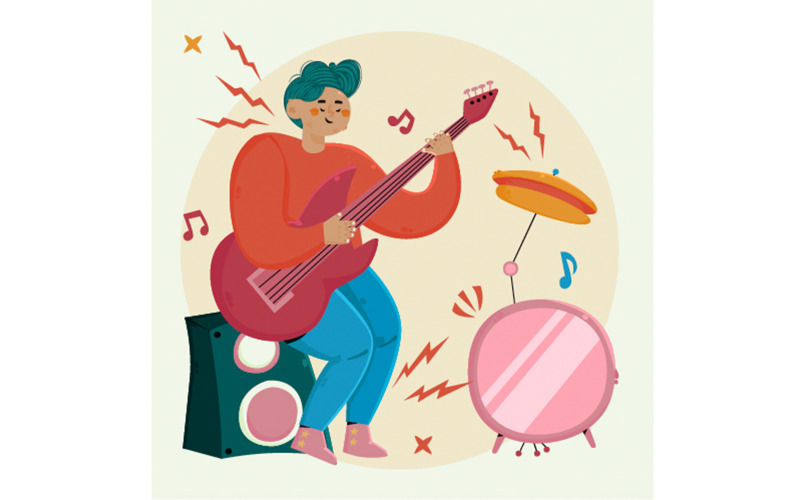 Rock zene gitározó személlyel illusztráció
