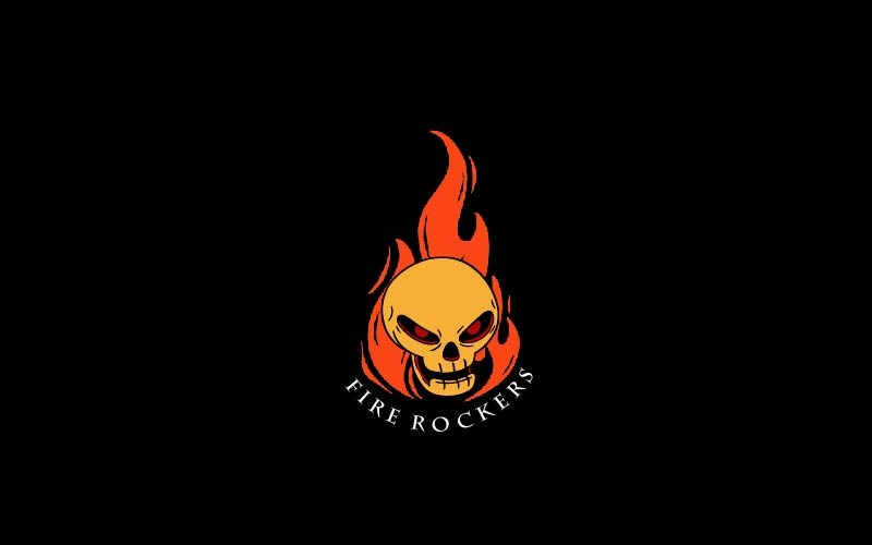 Skull Life Einfaches Maskottchen-Logo | Totenkopf-Logo mit Feuer