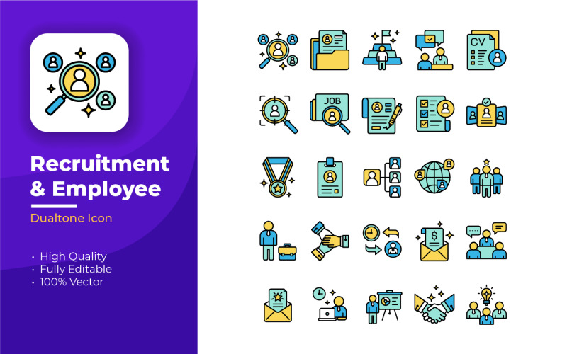 Werving en werknemer Icons Set - Gekleurde Kaderstijl