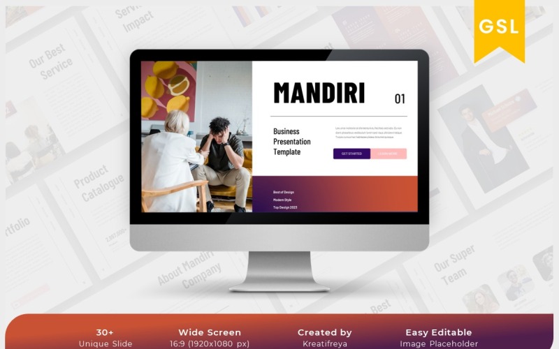 Mandiri — granatowy bordowy szablon biznesowy Googleslide