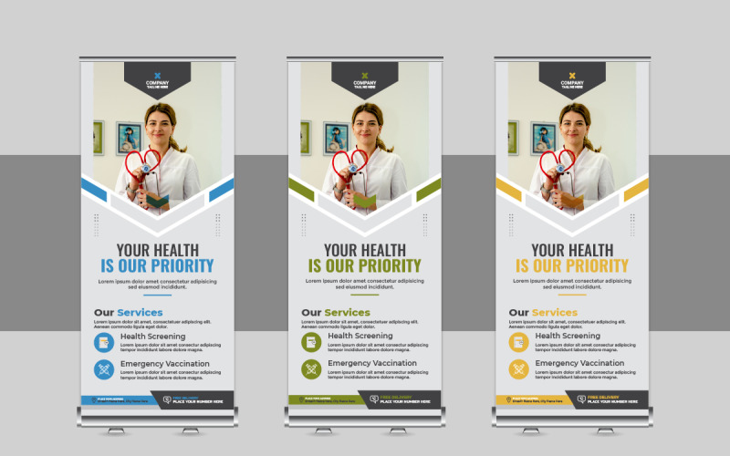 Rollup médical créatif ou conception de bannière roll up de soins de santé