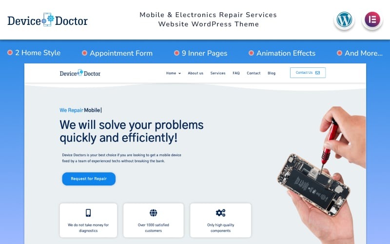 Device Doctor - Reparationstjänster för mobil och elektronik Webbplats WordPress-tema
