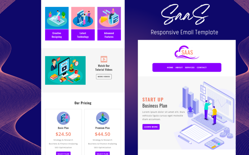 SaaS – víceúčelová responzivní e-mailová šablona