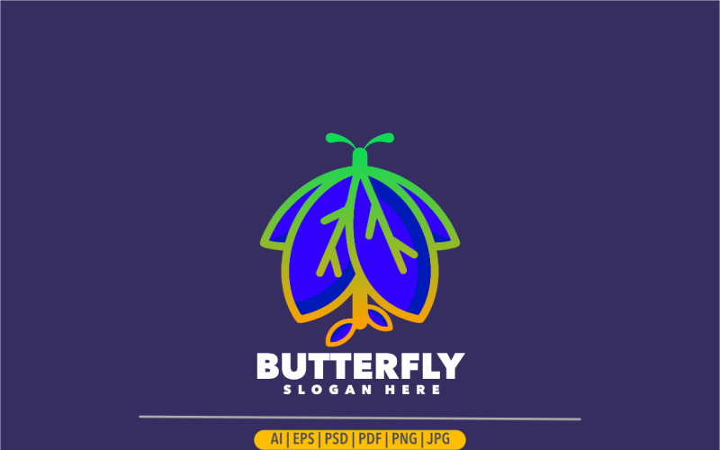 Plantilla de logotipo degradado de hoja de mariposa