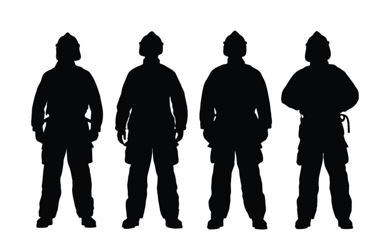 pompier, porter, uniforme, silhouette, ensemble