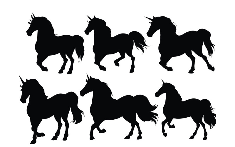 Colección de siluetas de unicornio corriendo