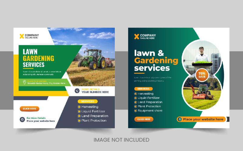 Kreatív biomezőgazdasági gazdálkodási szolgáltatások közösségi médiában poszt vagy pázsit gondozás banner tervezés Elrendezés