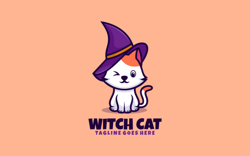 Logo del fumetto della mascotte del gatto della strega 1