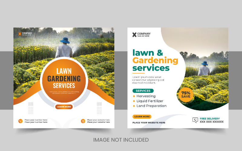 Modern mezőgazdasági gazdálkodási szolgáltatások szociális média poszt vagy pázsit gondozási banner sablon design