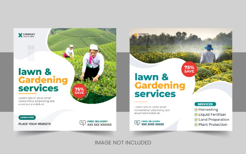 Nowoczesne rolnictwo usługi rolnicze post w mediach społecznościowych lub projektowanie banerów do pielęgnacji trawników