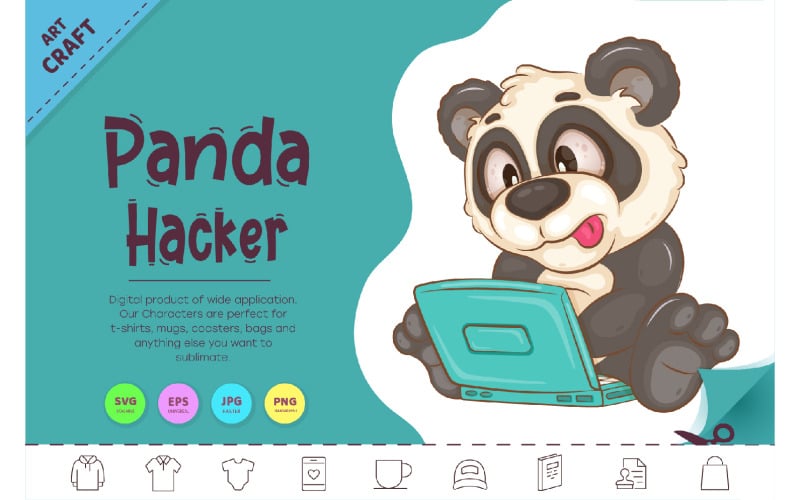 Pirata informático de panda de dibujos animados. Clipart.