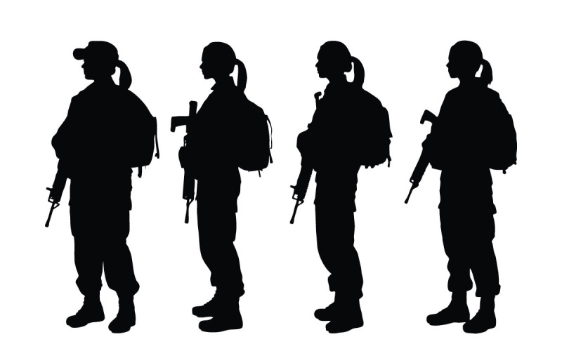 Silhueta de vetor de soldados de mulher