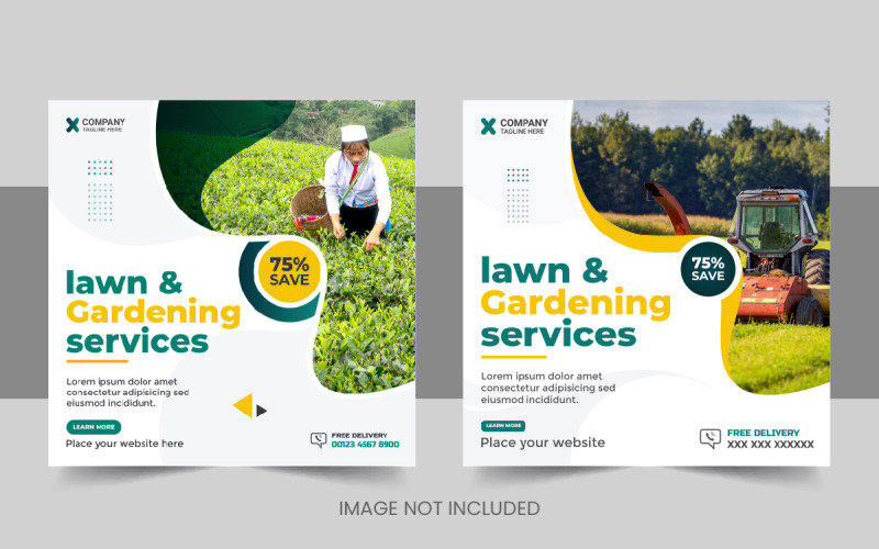 Сучасне органічне сільське господарство, сільськогосподарські послуги в соціальних мережах, пост або догляд за газоном, макет дизайну банера