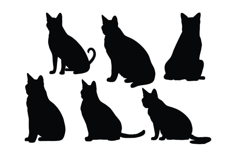 Vector de colección de silueta de gato siamés