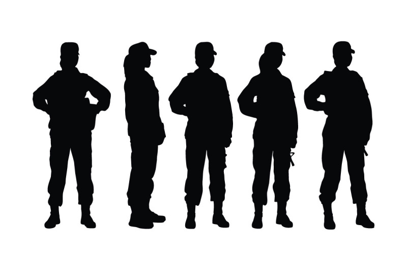 Vrouwelijke leger en soldaat silhouet