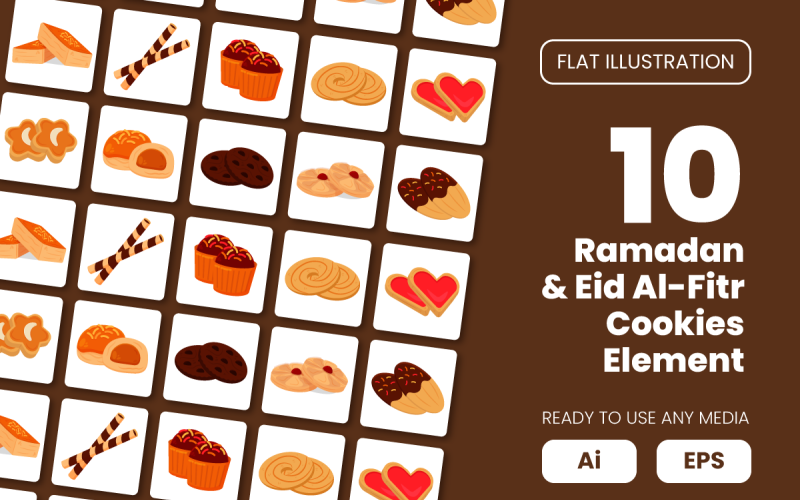 Collection of Ramadan and Eid Al-Fitr Cookies Element in Flat Illustration
