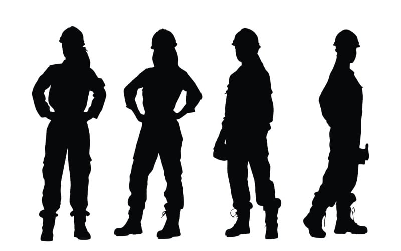 Conjunto de silueta de albañil y trabajador femenino
