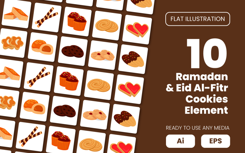 Kolekce prvku ramadánu a Eid Al-Fitr Cookies v plochém obrázku