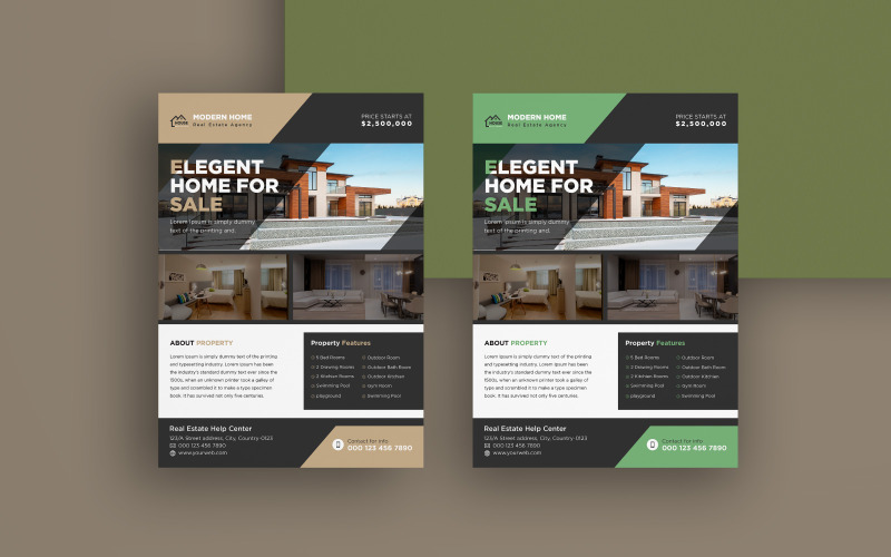 Ontwerpsjablonen voor moderne onroerend goed flyers