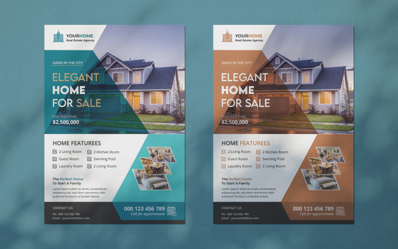 Ontwerpsjablonen voor moderne onroerend goed of huisverkoop flyers