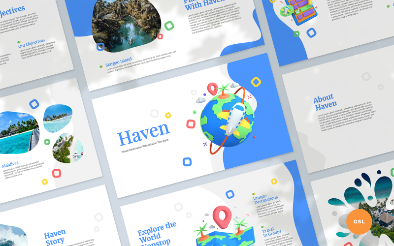 Haven – Utazási célhely bemutató Google Diák sablon