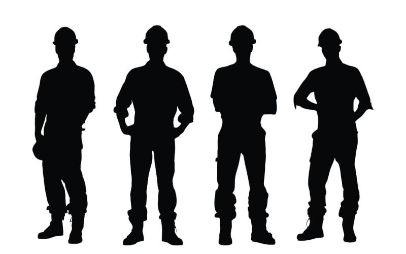 Mâle, ouvrier construction, silhouette, ensemble, vecteur