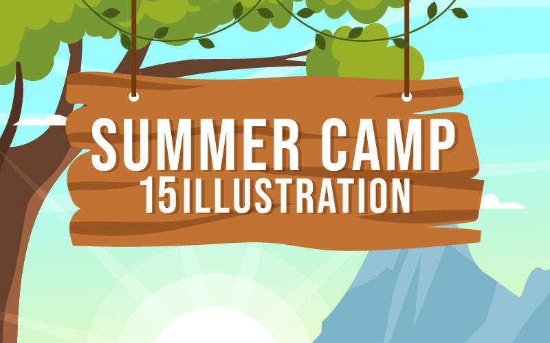 15 nyári tábor vektoros illusztráció