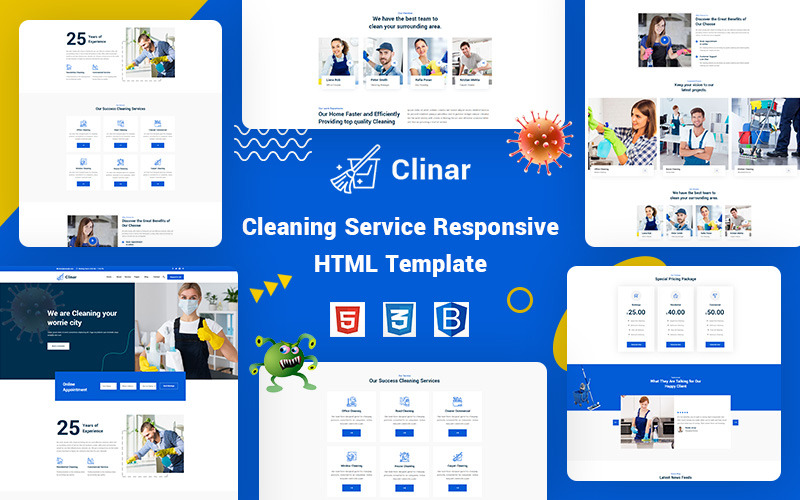 Clinar - Modello di sito web per servizi di manutenzione e pulizia