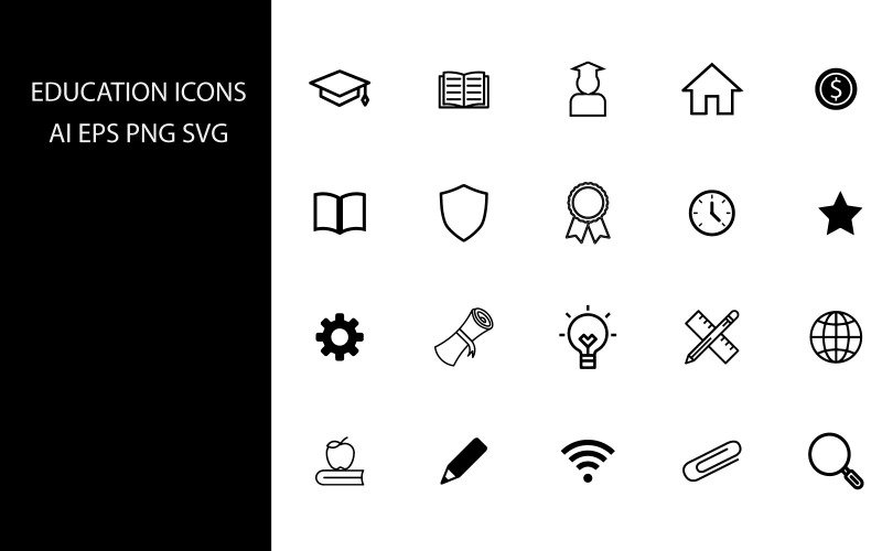 Ícones de educação definem ícones de contorno de curso.