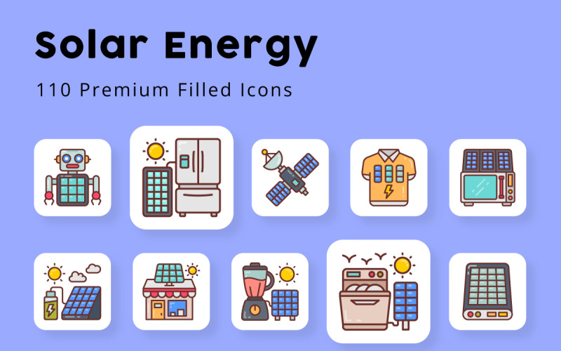 Iconos llenos de energía solar